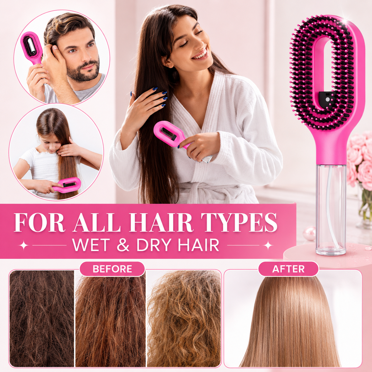 2-in-1 Hair Detangling Brush with Water Mist