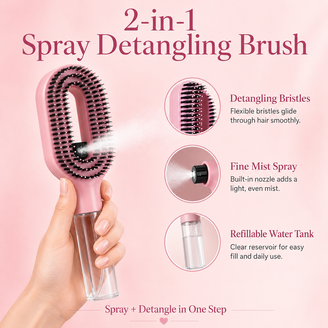 2-in-1 Hair Detangling Brush with Water Mist