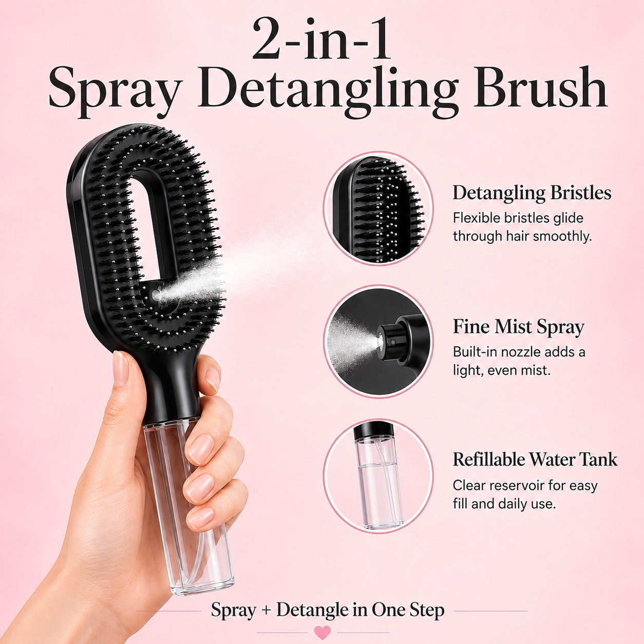 2-in-1 Hair Detangling Brush with Water Mist
