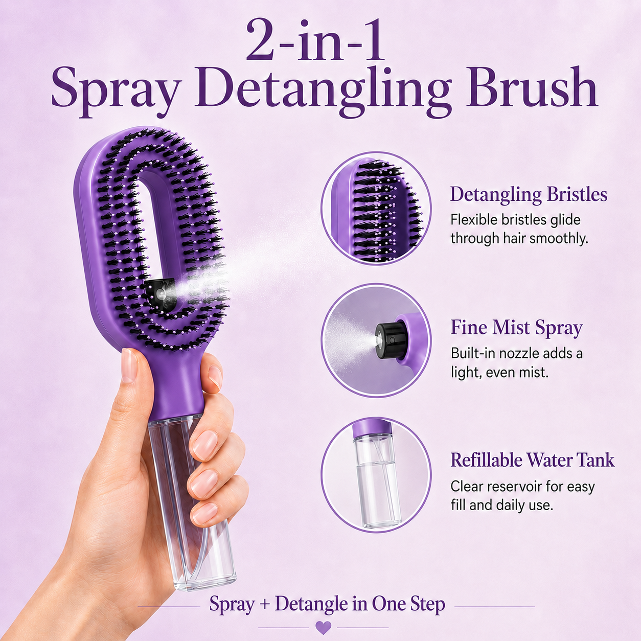 2-in-1 Hair Detangling Brush with Water Mist