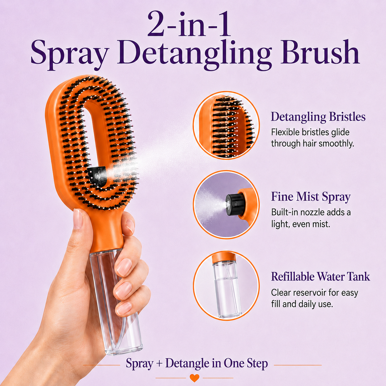 2-in-1 Hair Detangling Brush with Water Mist